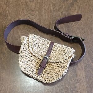 Belt Bag LALA Paper Tan and Brown Woven Crossbody Bag Casual  Small Walking